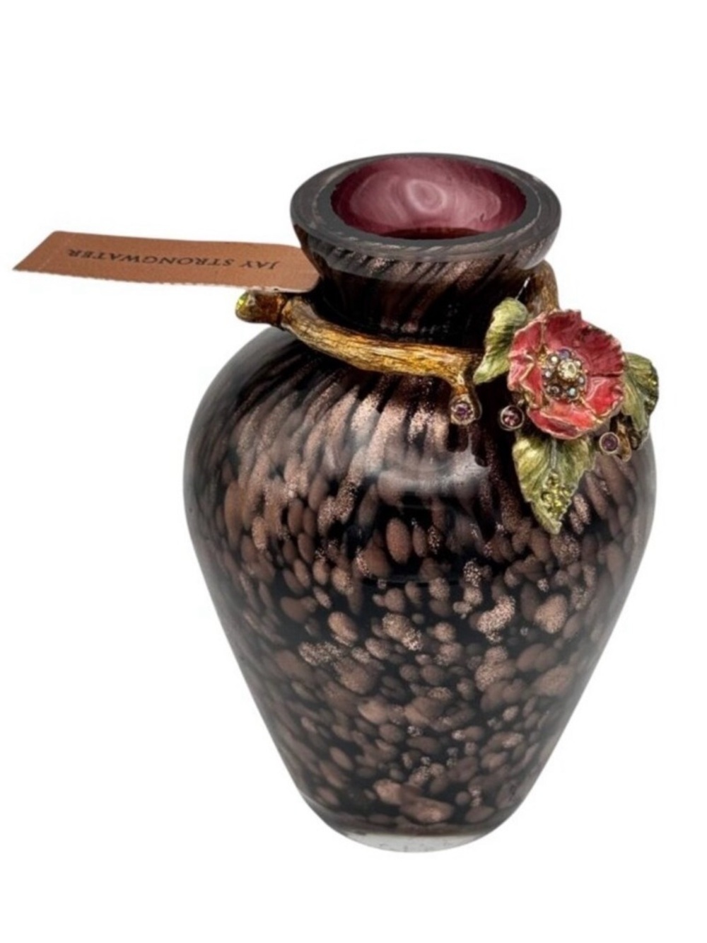 New Jay Strangwater Mini Vase Hand Blown Glass Ginger Flower Brown Rhinestones